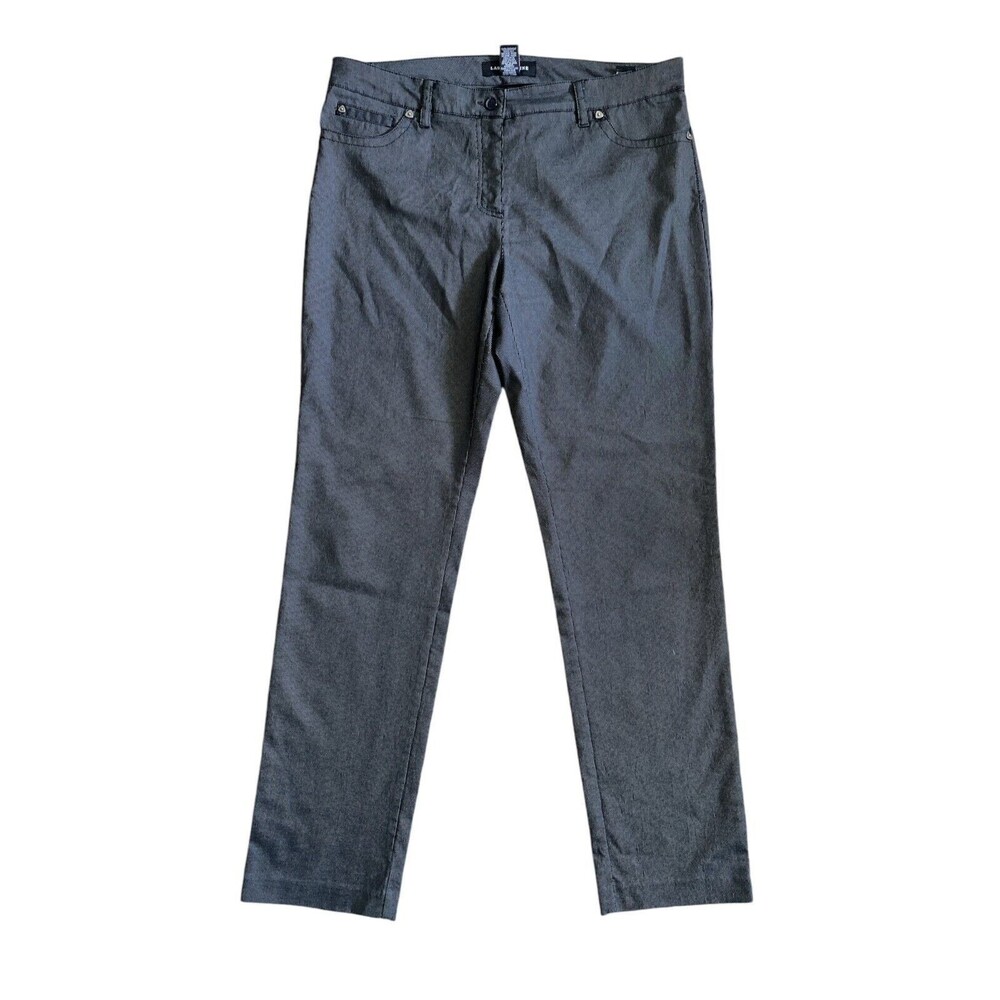 Larry Levine Women's Gray Flat Front Stretch Dress Pants Size 12 Mid Rise